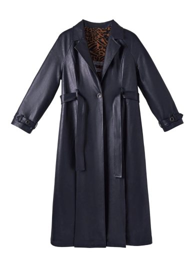 Sleek PU Trench Coat With Leopard Luxe Lining - iellele