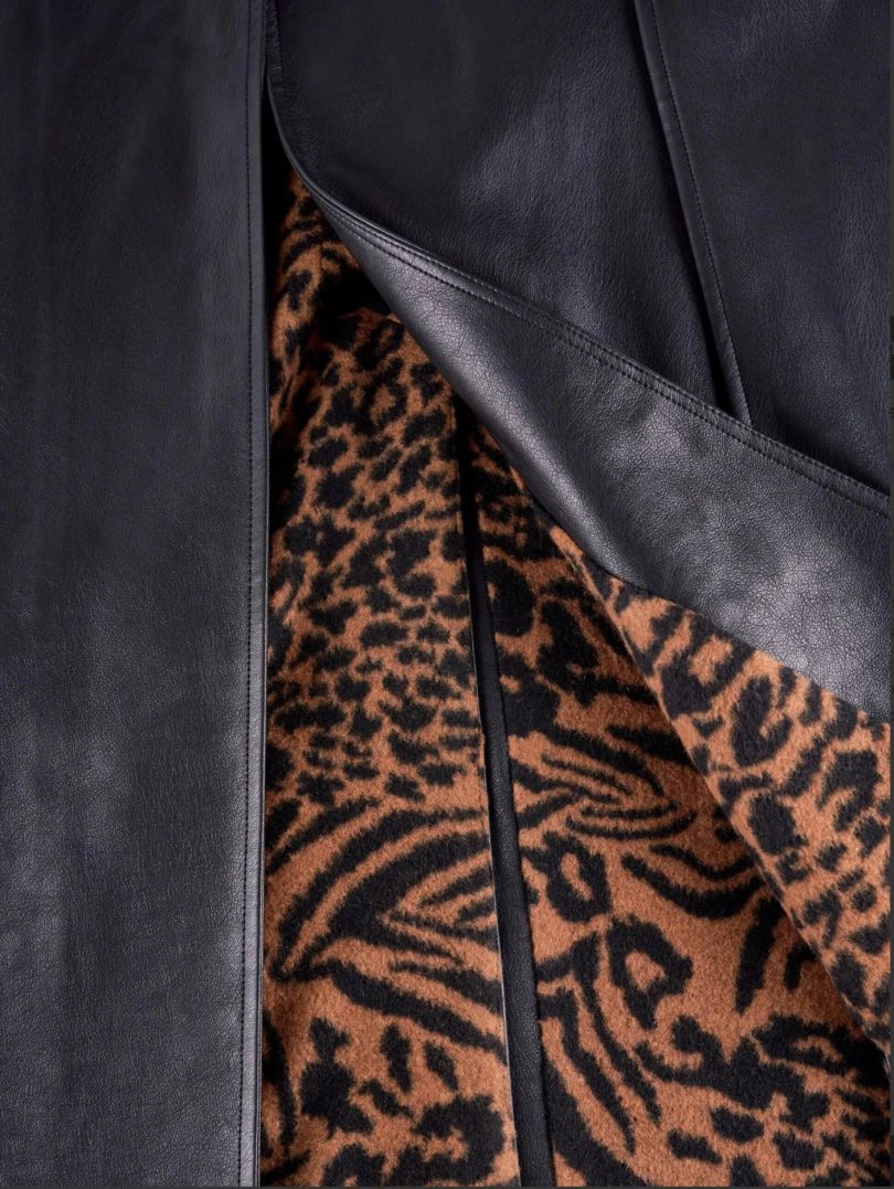 Sleek PU Trench Coat With Leopard Luxe Lining - iellele