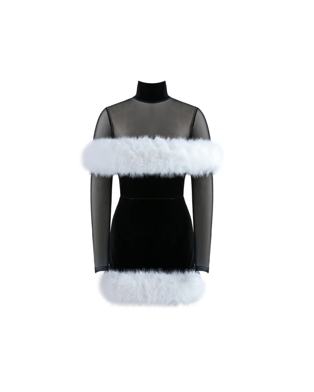 Noel Mini Dress + Mesh Turtleneck + Faux Fur Black Noel Mini Dress + Mesh Turtleneck + Faux Fur Black
