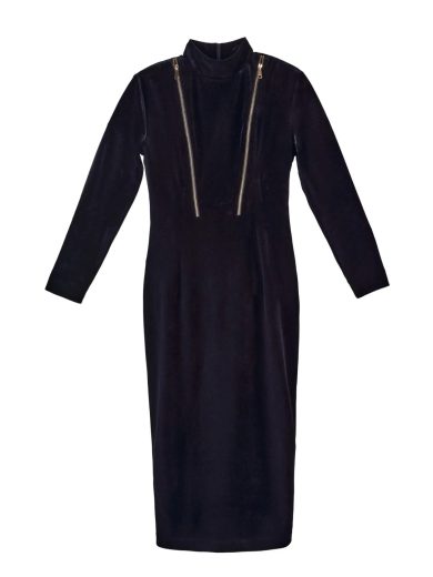 Velvet Elegance Dress With Zippers - iellele